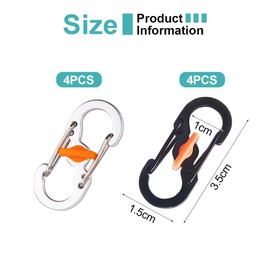 OUDQFCJ 8 Pieces S-shaped Carabiner Hooks Stainless Steel Key Chain Set, Double Spring Mini Metal Locking Buckle Clip for Outdoor Activities