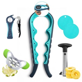 6-in-1 Jar Opener Set – Multifunctional Lid and Bottle Opening Tool – Suitable for Arthritis or Weak Hands – Includes Apple Slicer, Pineapple Corer, and Silicone Grip Pads