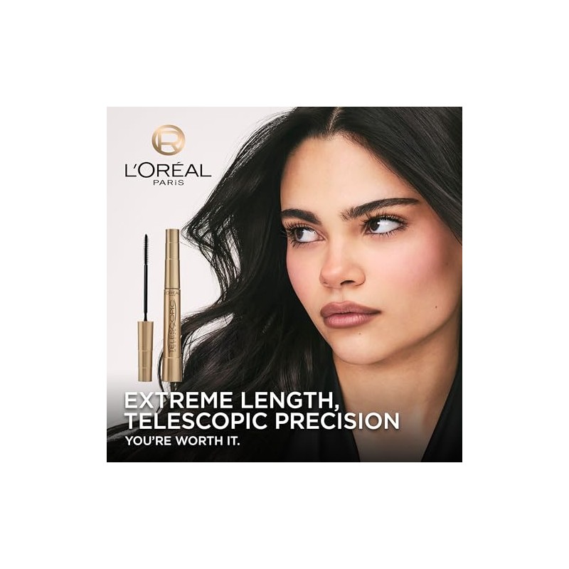 L'Oréal Paris - Máscara telescópica de maquillaje, Washable Blackest Black