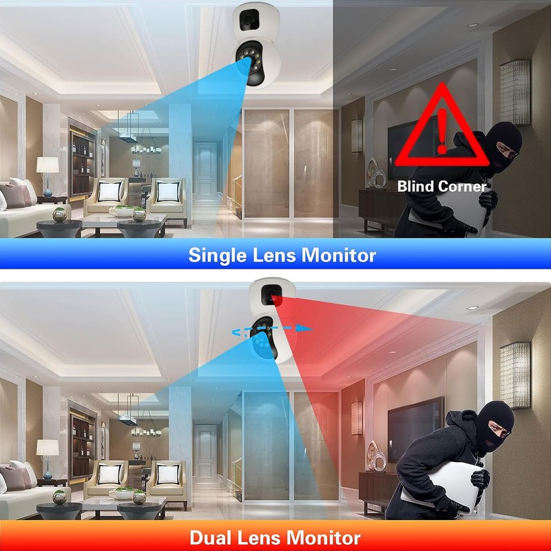 Security Camera 2K 4MP Dual Lens 2.4G Mobile App 360°