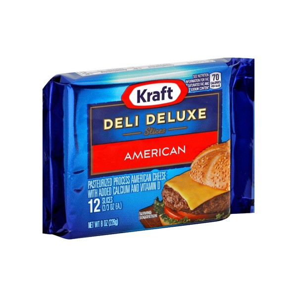Kraft Deli Deluxe American Sliced Cheese, 8 Ounce -- 12 per case.