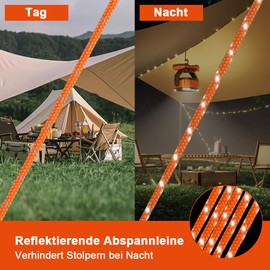 Tyafzzn Pack of 4 4 mm Reflective Guy Ropes Rope with Rope Tensioner, 4 m Rope Ratchet Tent Cord Luminous, Adjustable Nylon Cord Tensioner Camping Cord Storm Band for Awning Washing Line