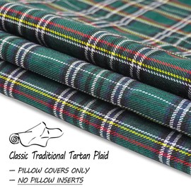 CARRIE HOME Green Tartan Plaid Christmas Lumbar Pillow Covers 12x20 Set of 2 Green Christmas Lumbar Throw Pillows Traditional Christmas Decor for Living Room Couch Sofa