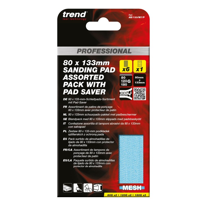 Trend Professional 80 x 133 mm Sanding Pads, 80/120/180 Grit
