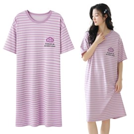 Yogwoo Women's Sleepwear, Summer, Autumn, Spring, Cotton, Quilt Knit, Air Cotton, Pajamas, Loungewear, Comfortable Clothes, Short Sleeve, Long, Sleeper, Cartoon Loose Dress, Casual, Room Wear,