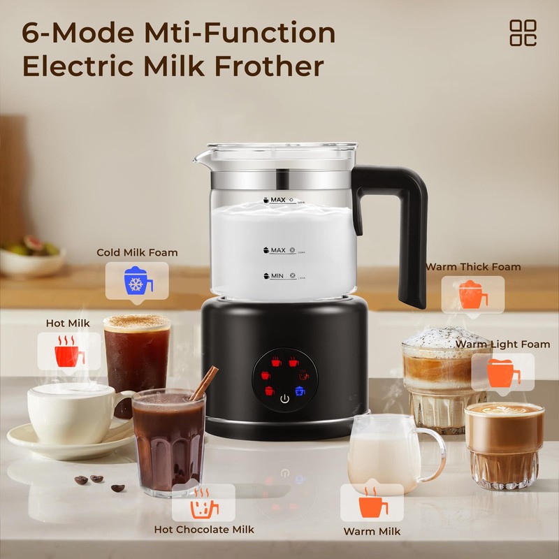 JXXM Electric Milk Frother, 6 in 1 Milk Steamer,17oz Automatic