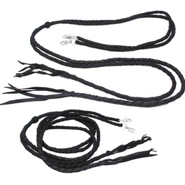 PRORIDER Horse Western Black Leather Round Braided Latigo Roper Split Reins 6651BK