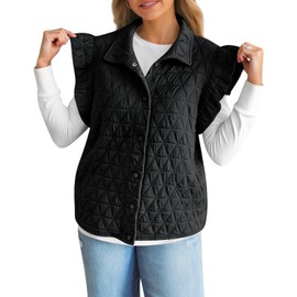 Cicy Bell Womens Ruffle Cap Sleeve Puffer Vests Quilted Trendy Button Down Padded Jackets Gilet Winter Outerwear Vest