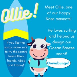 Happy Nose! Natural Plant-Based Air Freshener, Odor Neutralizer Spray for Home, Work, Pets, Vehicle, Smoke, Sports Equipment (Ollie's Ocean Breeze, 2 Pack)