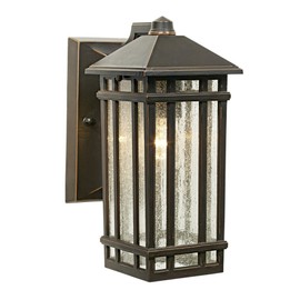kathy ireland Sierra Craftsman Art Deco Outdoor Wall Light Fixture Rubbed Bronze Metal 10 1/2" Frosted Seeded Glass Panels for Exterior House Porch Patio Outside Deck Garage Yard Front Door
