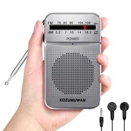 FUMITAKE Pocket Radio, FM/AM 2-Band Receiver with Earphones, Silver, Lightweight, Portable, Convenient, Outdoor, Sports