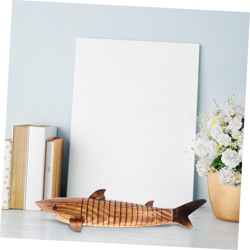 HOMSFOU Wooden Shark Statue en Wiggle Animal Toy