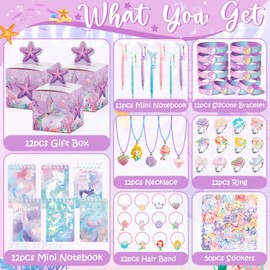 SNLN Mermaid Party Favors Birthday Supplies for Girl - Gift Boxes Notebooks Fishtail Pen Silicone Bracelet Necklaces Rings Hair Ties Stickers Mermaid Birthday Party Favors Goodie Bags Stuffers
