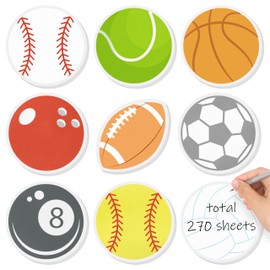 9 Pcs Sports Sticky Notes Colorful Football Baseball Basketball Soccer Self-Adhesive Writing Memo Pads Notepads for Sport Lovers Students Teachers Office School Home Stationery Supplies, 270 Sheets