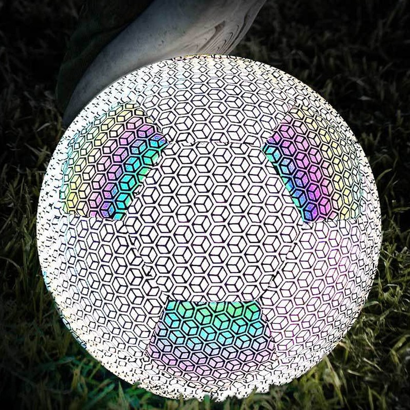 Luminous Glowing Football Holographic Reflective PU Machine Stitched Night Glowing