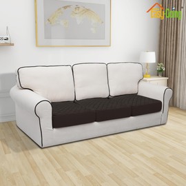 Easy-Going Waterproof Couch Cushion Covers, Non-Slip Leakproof Sofa Seat Cushion Slipcovers, Quilted and Stretch Furniture Protector for Dogs, Pets (3-Piece Sofa Cushion, Chocolate)
