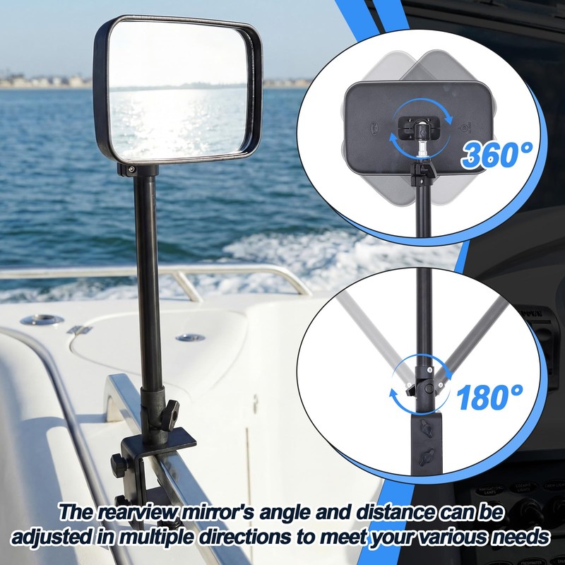 Outus Pontoon Boat Rear View Mirror with Telescoping Pole 10"