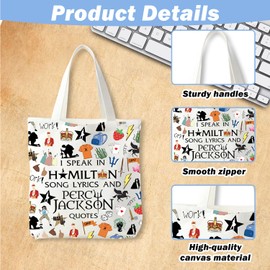 Hamilton Musical Themed Canvas Tote Bag, Reusable Shopping Bag, Womens Tote Bag for Musical Fan Gift, Gym, Work, Travel, Outdoors