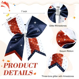 8PCS Glitter Cheer Bow Large Cheer Bows Rhinestones Hair Bows Girls 8"Cheerleading Bows Bulk Elastic Band Ponytail Holder for Teen Girls College Sports Competition