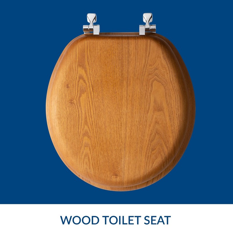 Mayfair Natural Oak Veneer Round Toilet Seat with Chrome Hinges