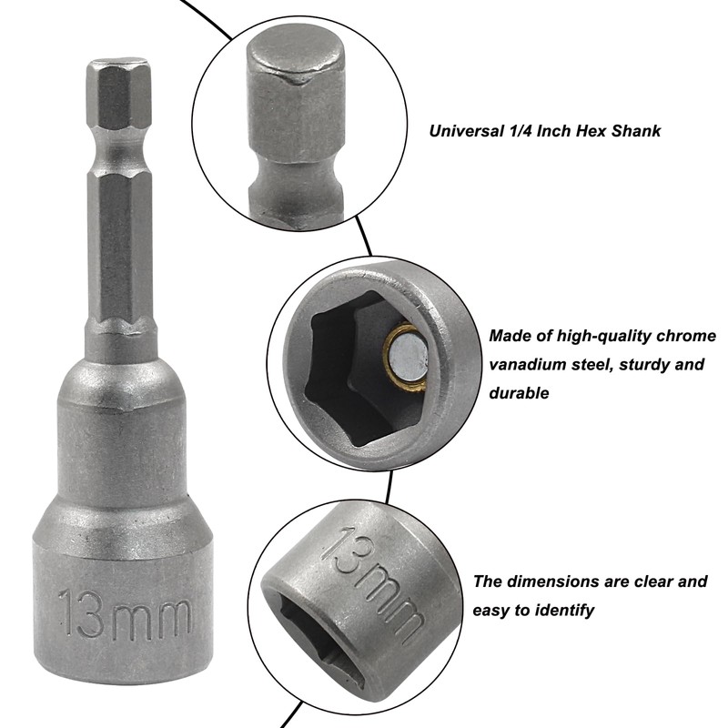 Cjueiom 2pcs 1/4" Quick-Change Hexagon Socket, 13mm Metric Nut Drivers