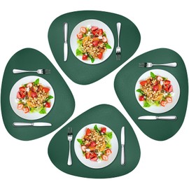Herda Green Placemats Set of 4 Faux Leather Placemats Wipeable Washable Placemats for Round Table,Table Mat for Kitchen Dining Patio Outdoor Indoor Place Mat 4 Pack for Christmas Holiday Placemats