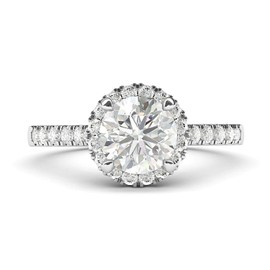 Sterling Silver Round Brilliant Cut Simulated Diamond Engagement Ring with Side Stones, 925 sterling silver., Created Diamond,