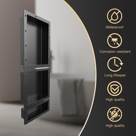 XZETORA Shower Niche SMC Material 40(20+14+6) X16in Niche for Shower Wall Shower Niches Ready for Tile Shower Niche Shelf Black