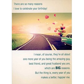 Sellers Publishing RSVP Vintage Car and Balloons on Curving Road Birthday Card for Husband