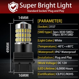 TEENRAM 3157 Brake Tail Light Bulbs For Toyota Tundra 2007-2021, 2PCS