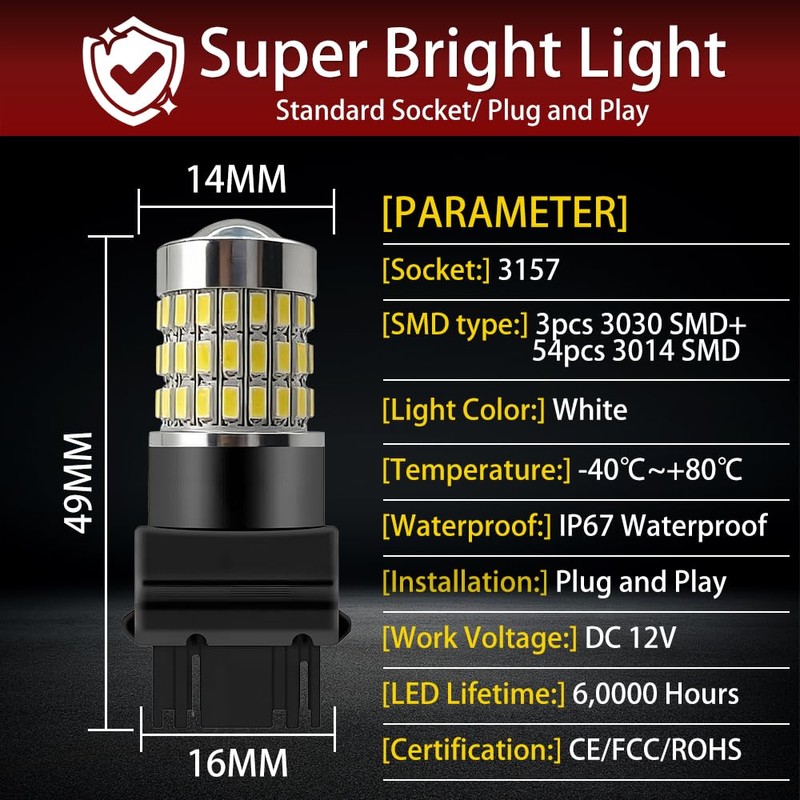 TEENRAM 3157 Brake Tail Light Bulbs For Toyota Tundra 2007-2021,