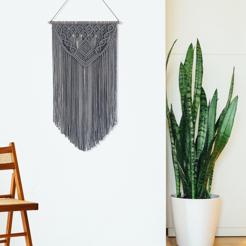 Winterdemoon Boho Grey Macrame Wall Hanging