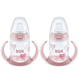 NUK - Taza de aprendizaje de 5 onzas, paquete de 2, corazones rosados, boquilla suave, asas de fácil agarre, sin BPA, a prueba de derrames, taza de transición