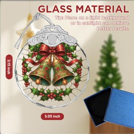 Giftelix Stained Glass Ornament - Christmas Bell Christmas Ornaments - Xmas Decor - Ornaments for Christmas Tree - Holiday Presents - Gift Exchange Ideas - Car Hanging Decoration - Wine Bottle Decor