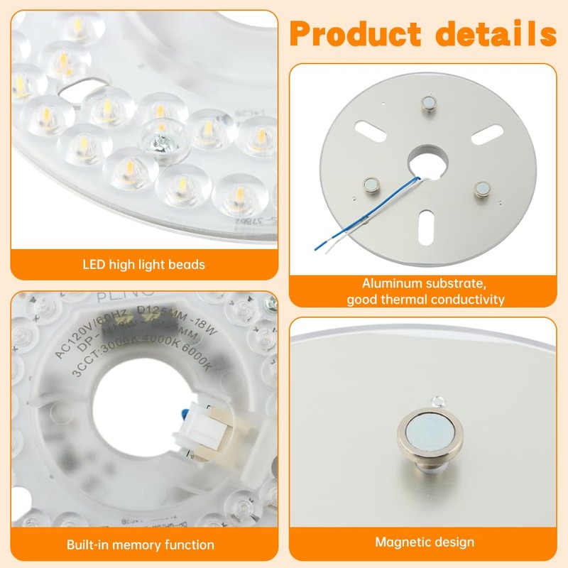 HKZTUY 18W 4.9-Inch Ceiling Fan LED Light Replacement, Dimmable LED