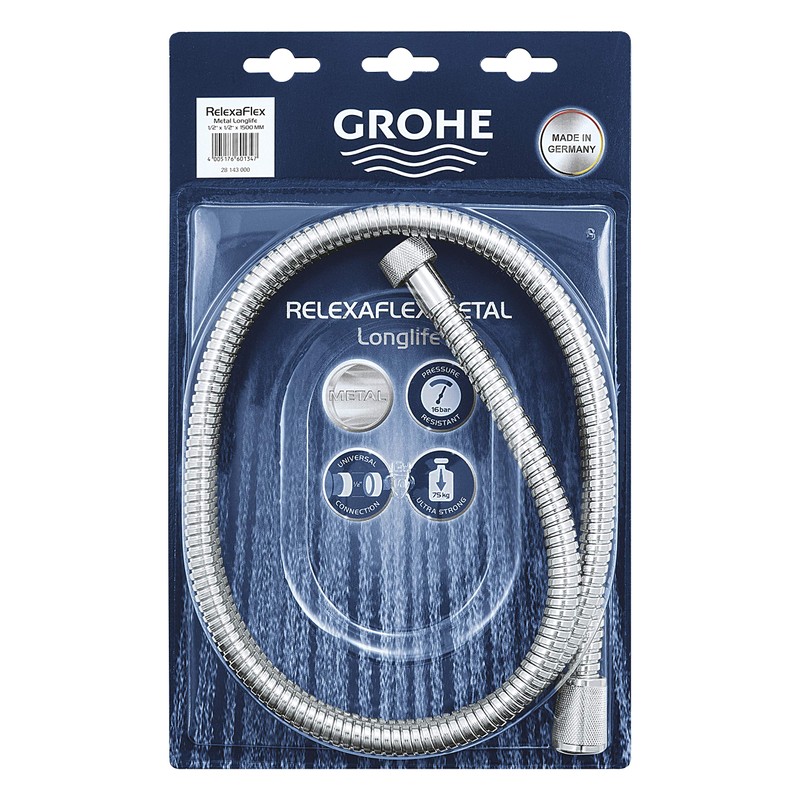 Grohe 28143000 Relexa Longlife Metallic Hose, Starlight Chrome