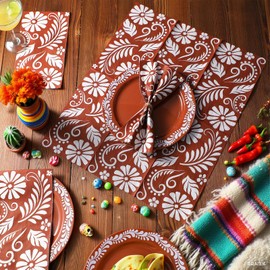 Yeaqee 100 Pcs Cielito Lindo Party Napkins Mexican Disposable Guest Towels Talavera Platos De Barro Decorative Napkins Brown Paper Hand Towels for Kitchen Wedding Birthday Party