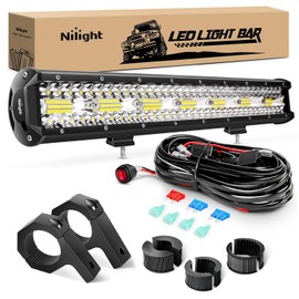 Nilight 20Inch 420W Triple Row Flood Spot Combo 42000LM Bar Driving Boat Led Off Road Lights with Mounting Bracket 16AWG Wiring Harness Kit