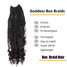 LMZIM 14 Inch Goddess Box Braids Crochet Hair Bohomian Crochet Box Braids Curly Ends 8 Pack 3X Crochet Braids Synthetic Braiding Hair Extension #2