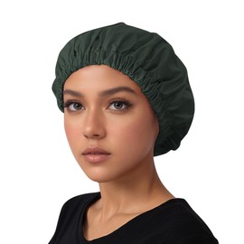 QFE Reusable Shower Cap for Women Reusable Waterproof Shower Bonnet Washable Elastic Band Bath Hair Hat for Long Hair Braids shampoo Caps no Rinse Plastic Satin Lined Essentials, Green