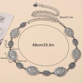 SEDEX Western Metal Concho Belt, Cowgirl Silver Belt Fashion Waist Chain Y2K for Jeans Dresses Pants Adjustable Vintage Chunky Accessories