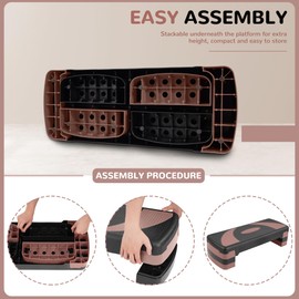 Fitvids Step Aerobic Platform, 31" Exercise Step with 3 levels Adjustable Height, 4 Stackable Risers, Fitness Training Workout Stepper for Home Gym, Cardio Strength, Black & Pink