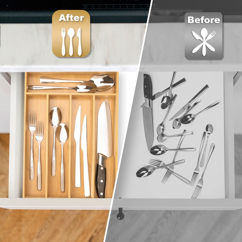 Besilord Silverware Organizer Kitchen Drawer Organizer Utensil Organizer Bamboo Silverware