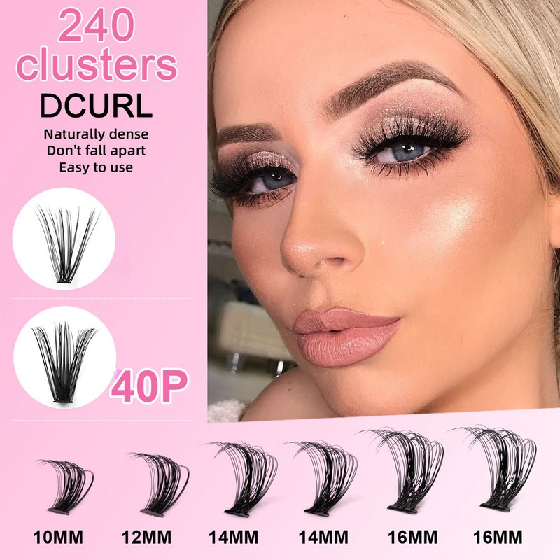 240 Pcs DIY Lash Extension Kit D Curl Cluster Lashes