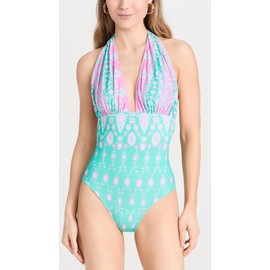 Shoshanna Women's Standard Swim Halter One Piece, Mint/Pink