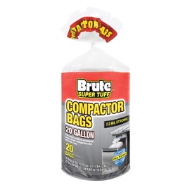 Brute Super Tuff Heavy Duty 2.2 MIL Kitchen Compactor Bags, Twist Tie Closure, White, Clean Fresh Scent with Odor Protect Technology, 20 Gallon, 20 Count