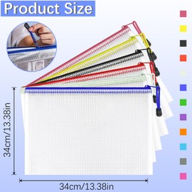 GESDYO 12 Pcs A4 Plastic Zip Wallets Clear Plastic Wallets Mesh Bag with Zip for Documents Suitable for School, Office, Travel, Home, All Kinds of Document Storage