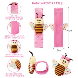 Ballery Baby Rattles Toy Wrist and Socks, Pack of 4 Baby Rattles Socks Toy Wrist Rattle and Foot Finder Socks Set Baby Rattles Toy for Newborns 0-6 Months Gift