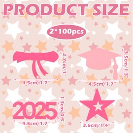 Graduation Decoration Confetti 200 Pieces 2025 Graduation Confetti Table Decoration Pink Graduation Hat Confetti Star Decoration Confetti for Graduation Party Passed Exam Decoration