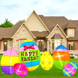 TOCZIM 6FT Easter Inflatables Outdoor Decorations Easter Eggs Blow up Yard Decoration Clearance with Build-in LED Lights Colorful Egg for Indoor Home Lawn Garden Holiday Party Cute Decor Ornaments
